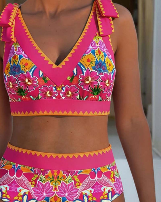 Bikini Ethnisch Blumig V-Ausschnitt