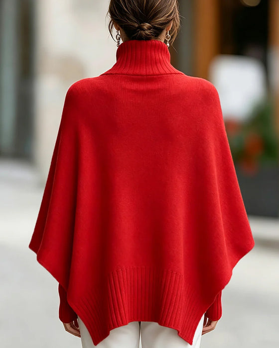 Pullover Hoher Hals Asymmetrisch Poncho Stil