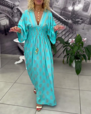 Kleid locker Urlaubsmuster Taille Maxi