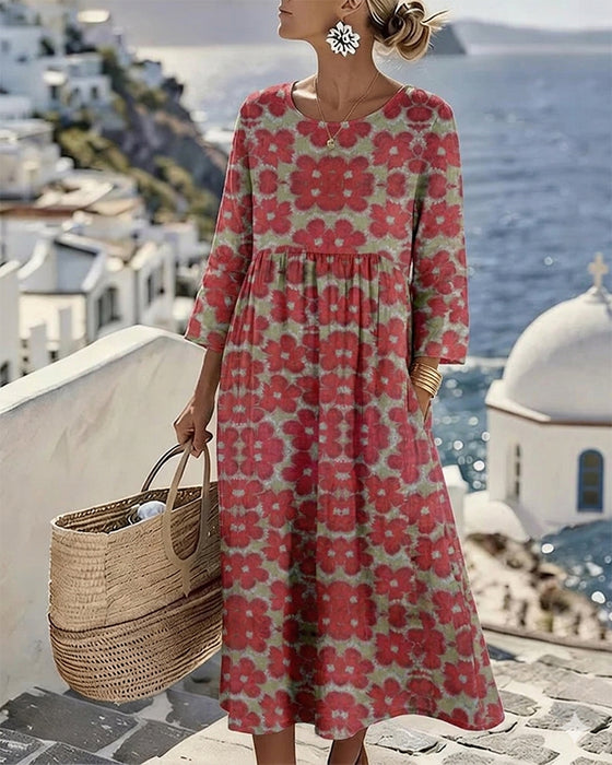 Kleid mit Colorblocking und Blumendruck