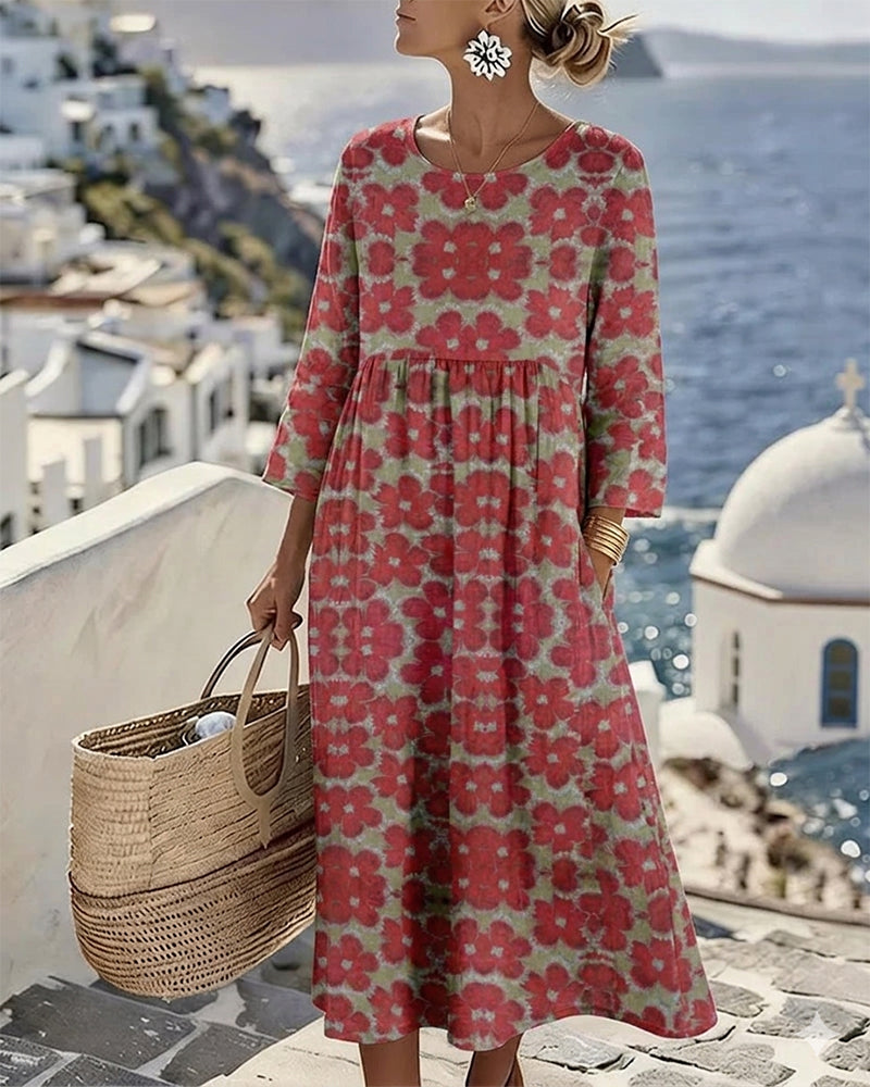 Kleid mit Colorblocking und Blumendruck