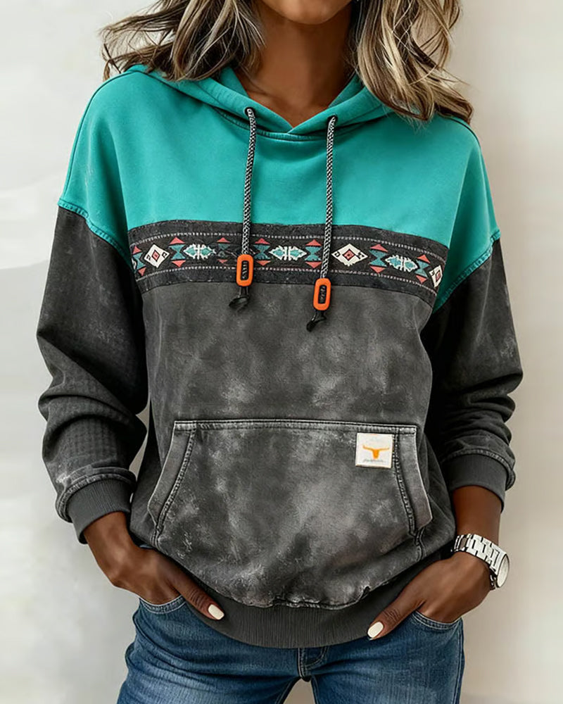Retro-Hoodie mit Tasche und Color-Blocking