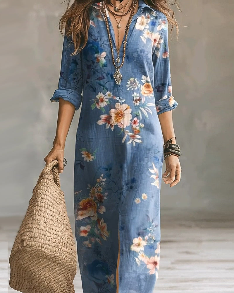 Kleid Blumig Druck Maxi