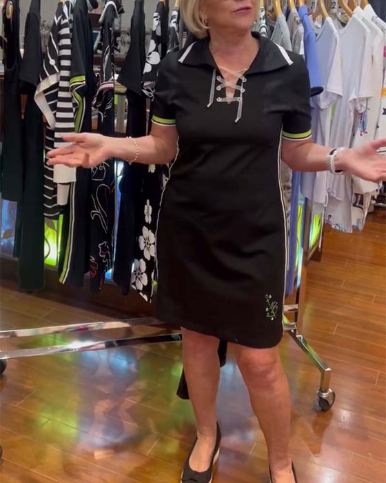 Kleid Revers Kontrast Schleife Gerade