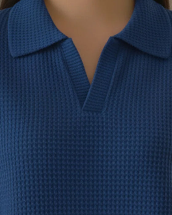 Sweatshirt Mit Polokragen Und Waffelstruktur