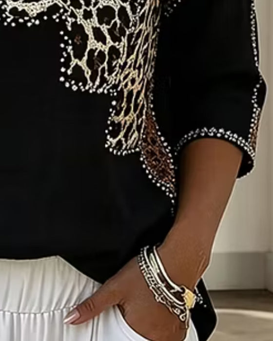 Bluse V-Ausschnitt Leopard Print