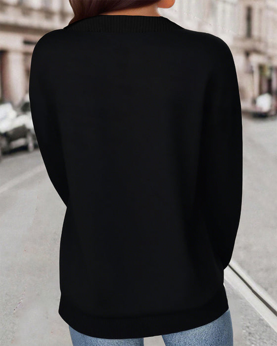 Leopardenprint-Sweatshirt mit V-Ausschnitt