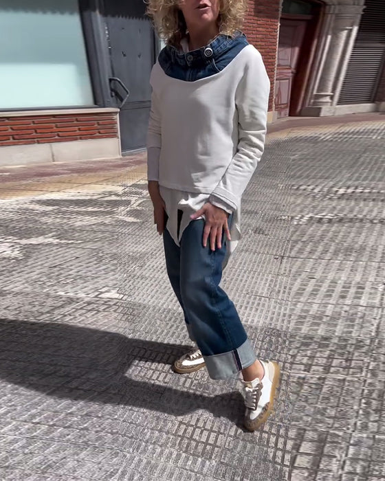 Sweatshirt casual Denim Patchwork