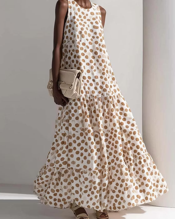 Kleid Rundhals Vintage Polka Dot Ärmellos
