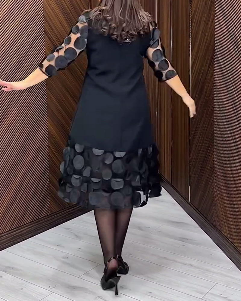 Kleid Mesh Stitching Modisch Runder Halsausschnitt