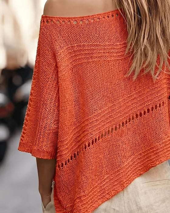 Pullover Ein-Schulter Ausgeschnitten Gestrickt