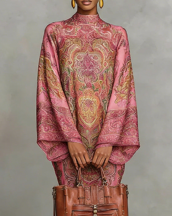 Hochgeschlossenes Kleid mit Vintage-Print