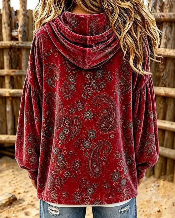 Hoodie Paisley Druck Samt
