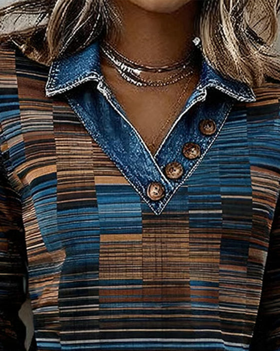 Oberteil Denim Patchwork Streifen Vintage