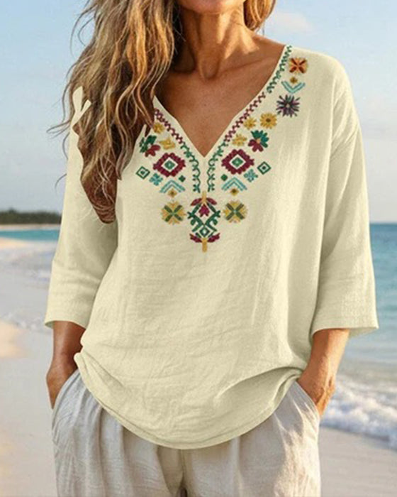 Bluse V-Ausschnitt Bohemian Bedruckt