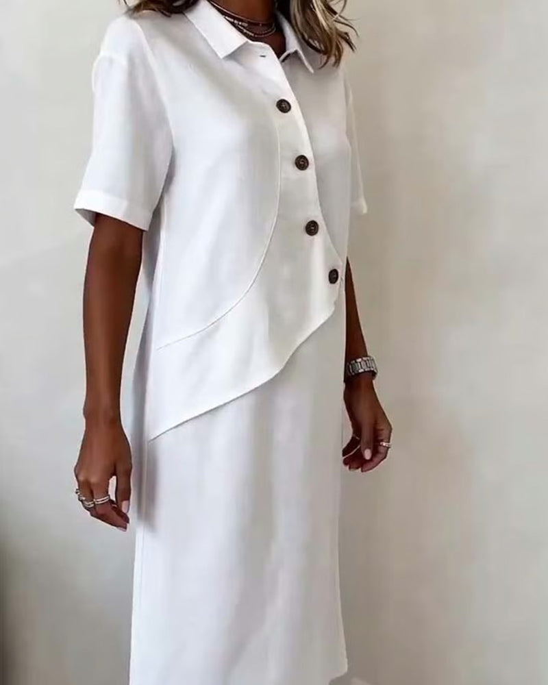 Kleid Asymmetrischer Knopf Revers Hemd