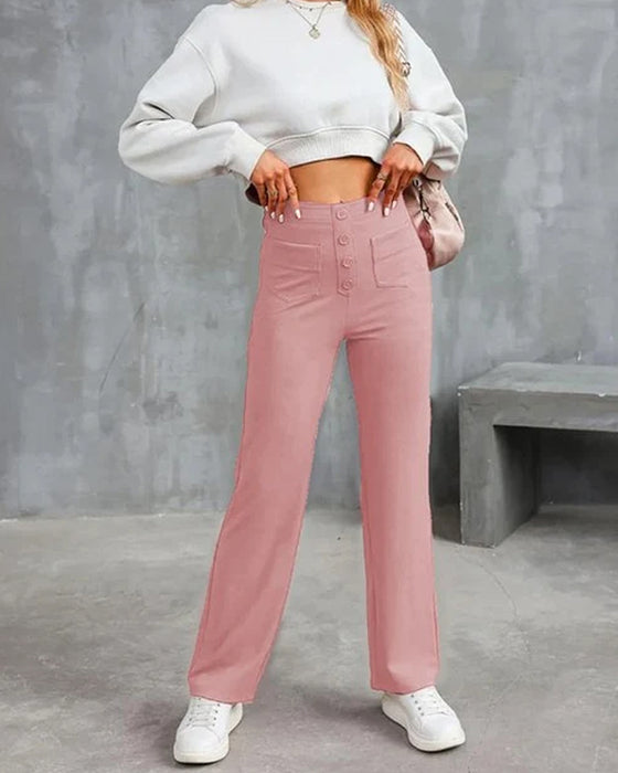 Hose High Waisted Knopfleiste Weites Bein