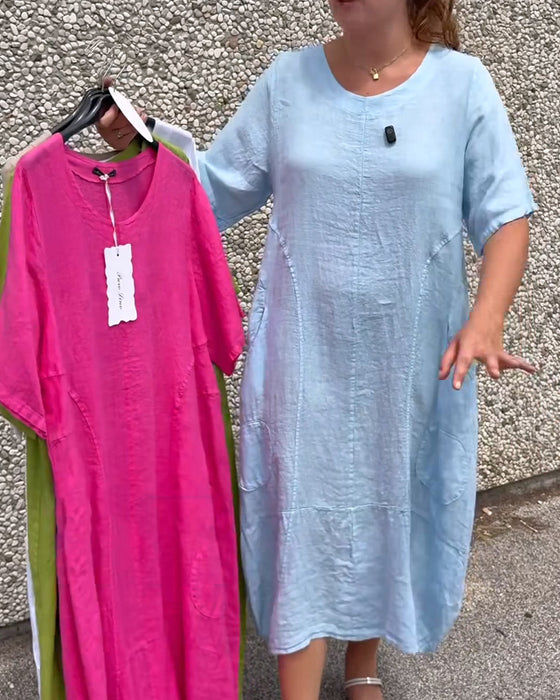 Einfarbiges Kleid Mit Rundhals