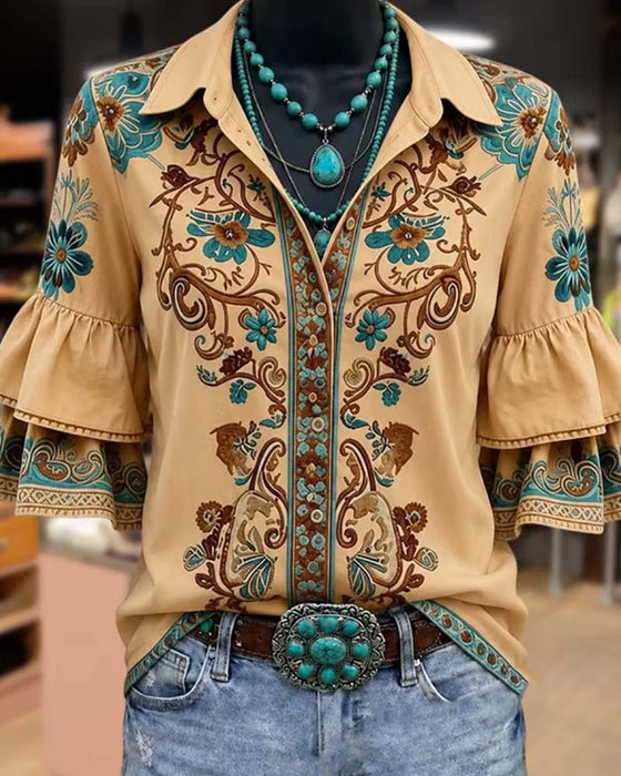 Bluse Revers Vintage Lässig