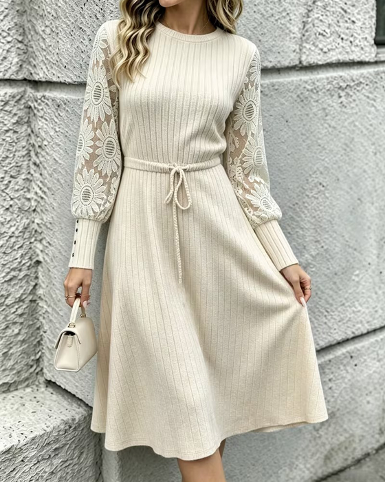 Kleid Rundhals Binden Mode
