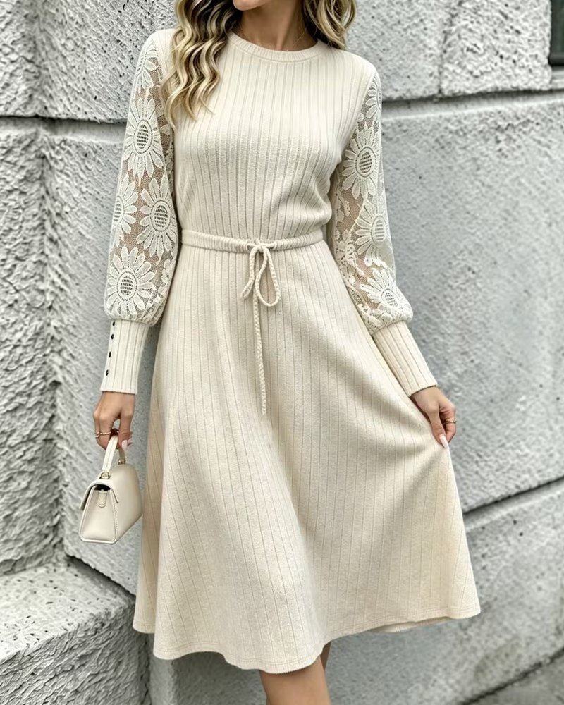 Kleid Rundhals Binden Mode