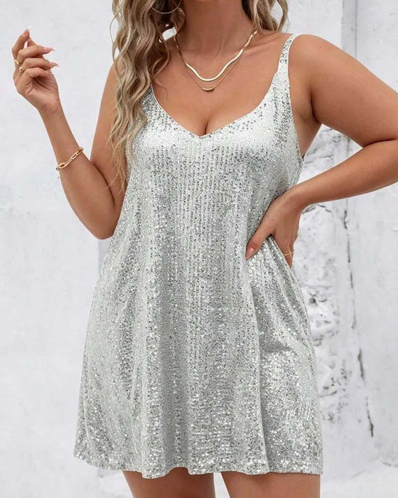 Kleid V-Ausschnitt Camisole Paillette