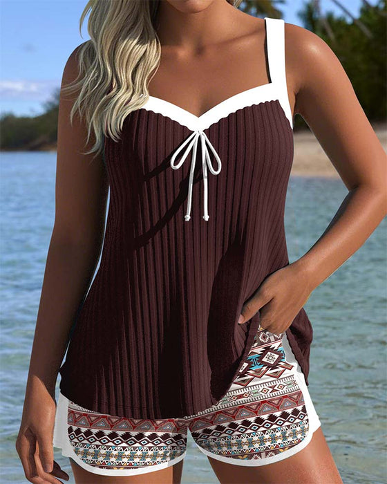 Tankini gerippt Strandshorts bedruckt Boxer