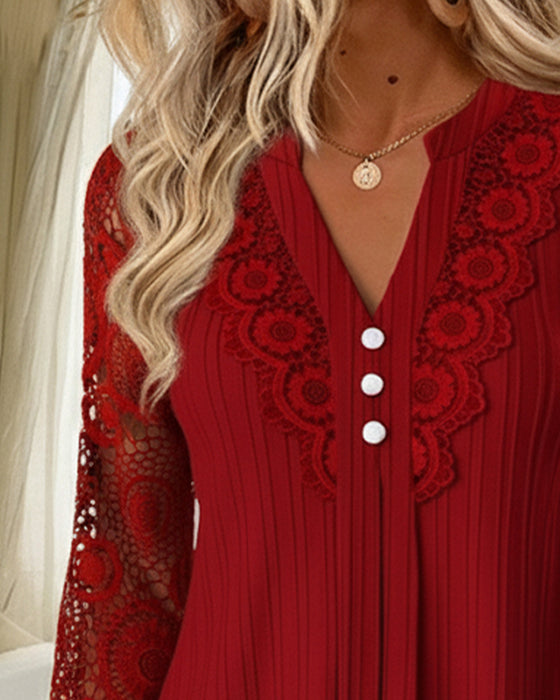 Kleid Spitze Patchwork V-Ausschnitt