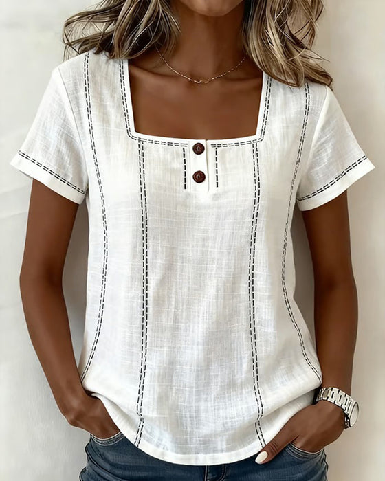 Bluse Quadratischer Ausschnitt Kurzarm