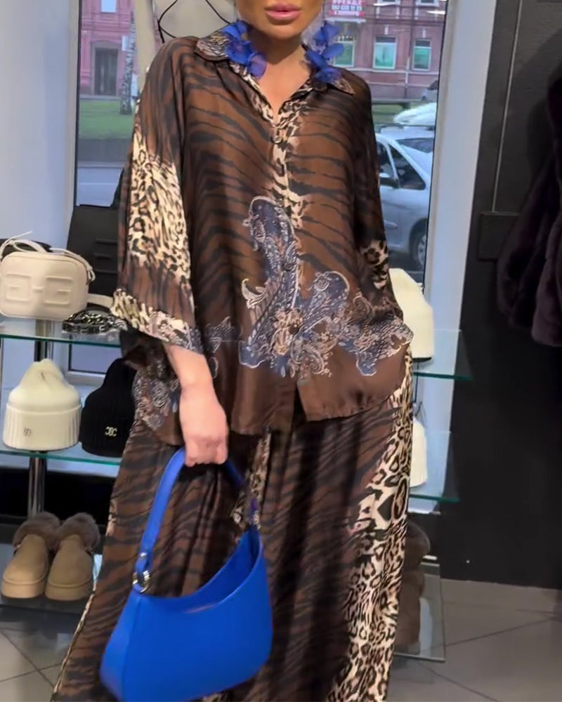 Set stilvoller Leopardenprint Weitbeinhose