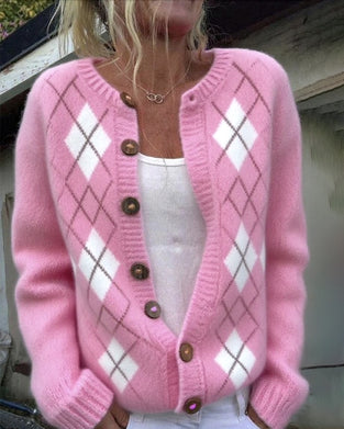 Cardigan Mit Knopf - und Diamant - Plaid - Merkmalen