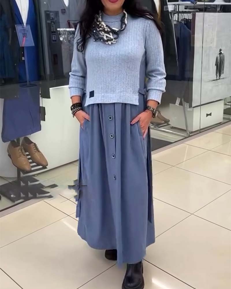 Kleid Casual Colorblocking Rundhalsausschnitt