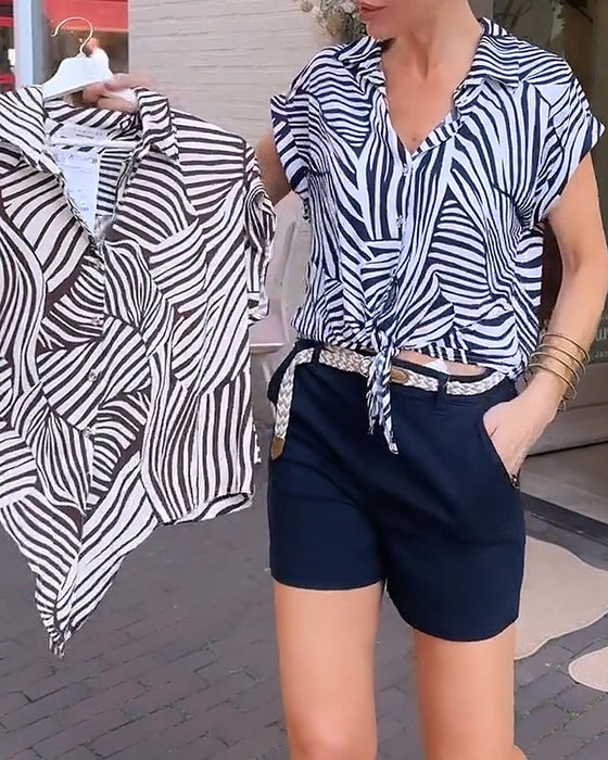 Bluse Zebra Druck Revers Kurzarm