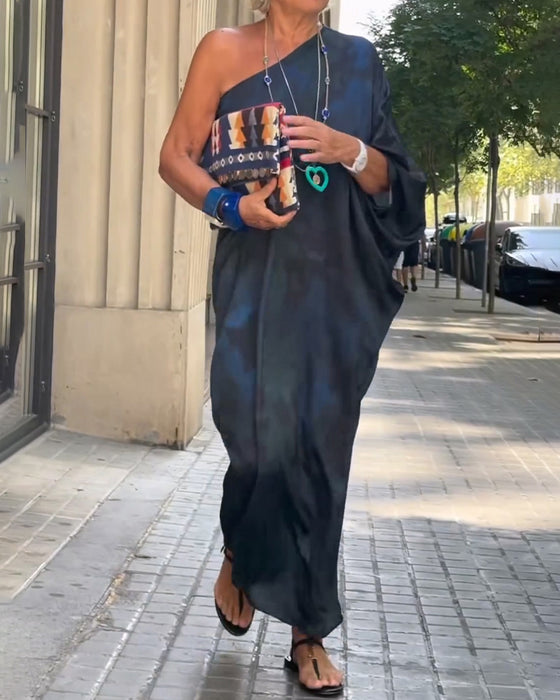 Kleid Ein-Schulter Einfarbig