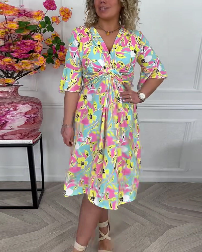 Kleid Farbblock Blumig Drehung Urlaub