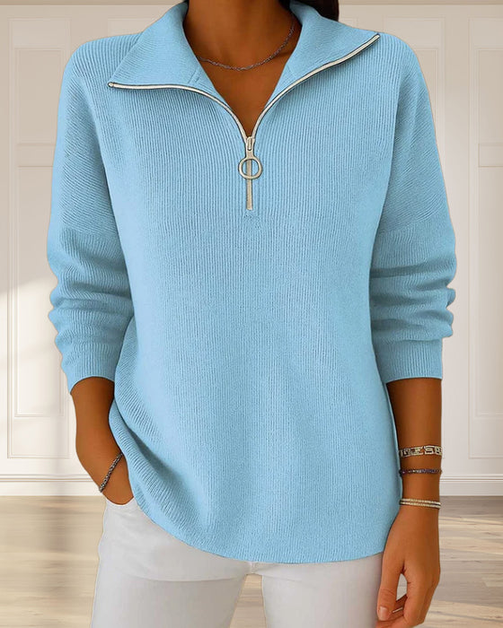 Modischer Pullover Mit Halbem Reißverschluss