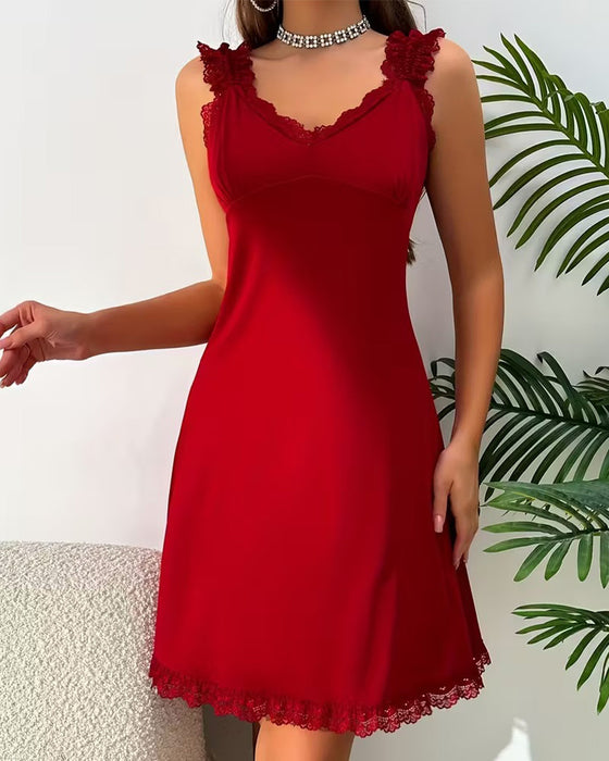 sexy, einfarbiges, rückenfreies Spitzenkleid