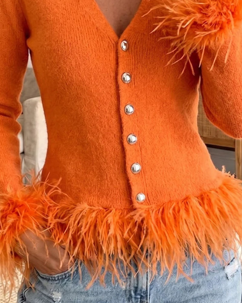 Stilvoller Einfarbiger V-Ausschnitt Cardigan