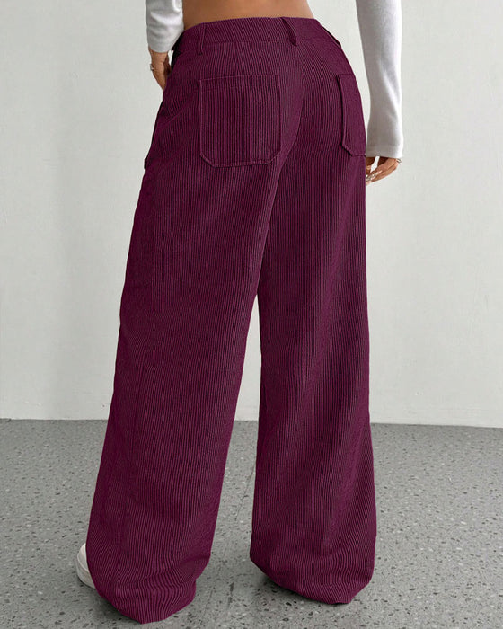 Hose Vorne Hinten Tasche Einfarbig Gerades Bein Lang