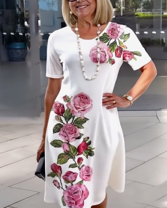 Kleid Kurzärmlig Rosenprint Schlauch
