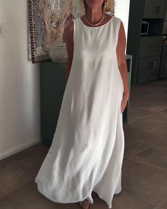 Kleid Ärmellos Locker Drapiert Lang
