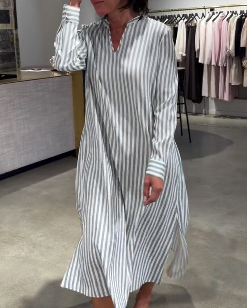 Kleid Gestreifter Seitenschlitz Maxi