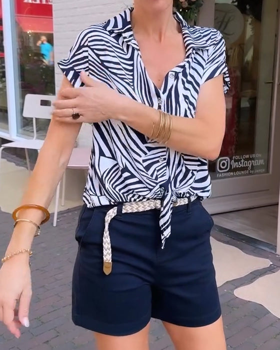 Bluse Zebra Druck Revers Kurzarm