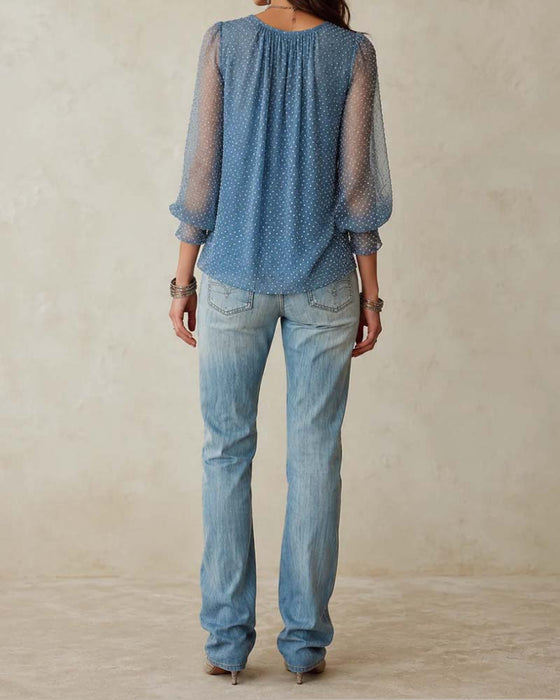 Bluse Slouchy Mock Neck Tupfen Mesh