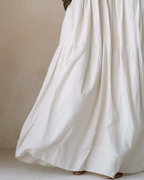 Kleid Rundhals Weiter Rock Gerafft