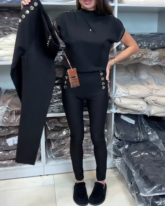 Stilvolle Hose mit Knopfleiste und Stretch