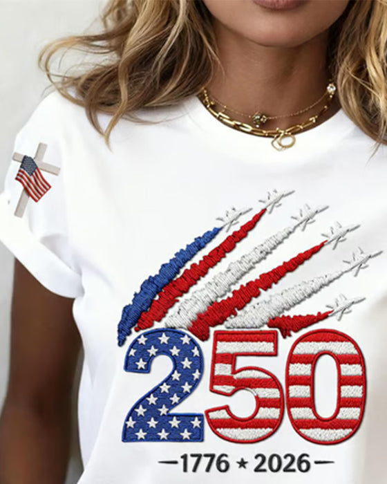 T-Shirt Flagge Flugzeug Druck Kurzarm
