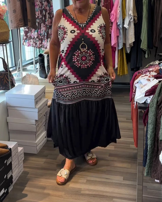 Kleid V-Ausschnitt Ärmellos Weiter Rock