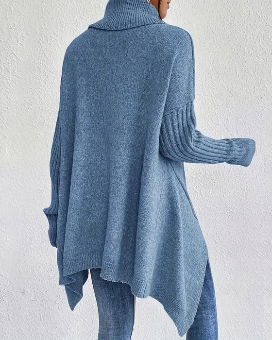 Lockerer Pullover mit Hohem Kragen und Asymmetrischem Schnitt