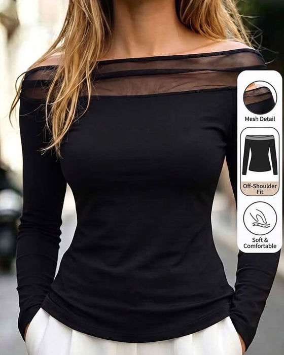 Bluse Bardot Mesh Slim Fit Langarm